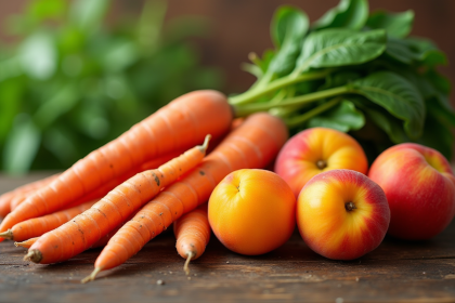Assortiment de légumes riches en vitamine A sur une table en bois