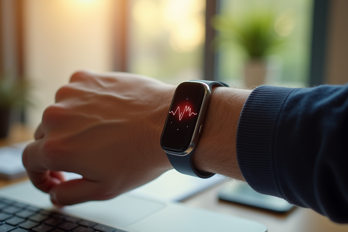 Poignet avec tracker de santé en lumière naturelle