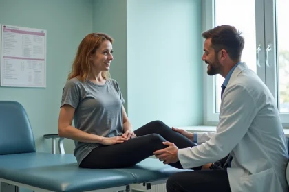 Femme en consultation orthopedique avec un m&eacute;decin