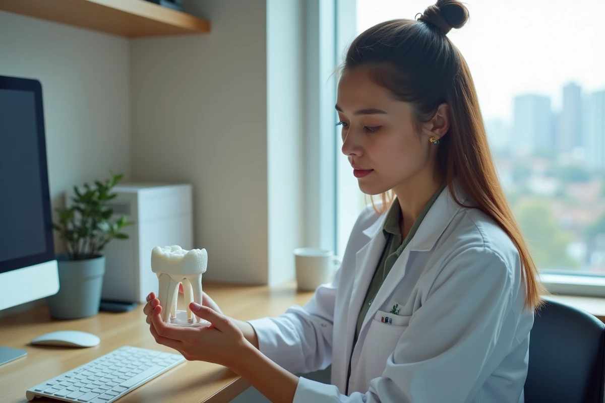 Dentiste femme examinant un modele d