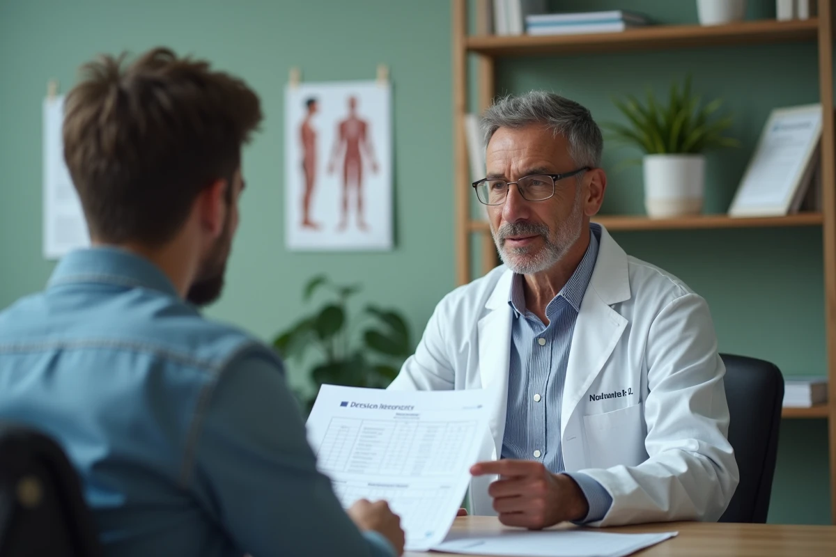 Docteur expliquant un graphique m&eacute;dical &agrave; un patient