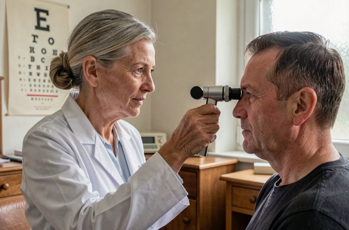 Docteure Marie-Christine Ducousso-Lancon examinant un patient dans son cabinet ophtalmologique à Périgueux
