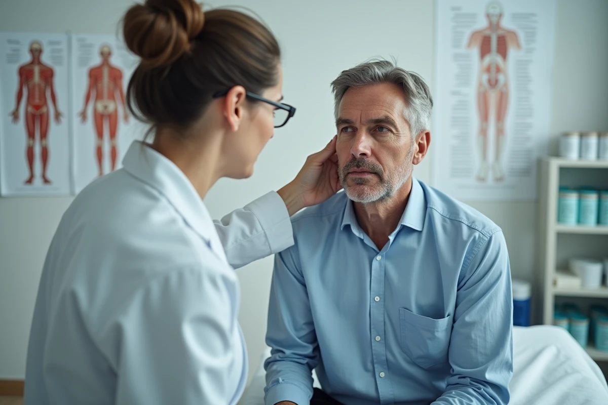 Patient homme lors d un examen neurologique par une neurologue