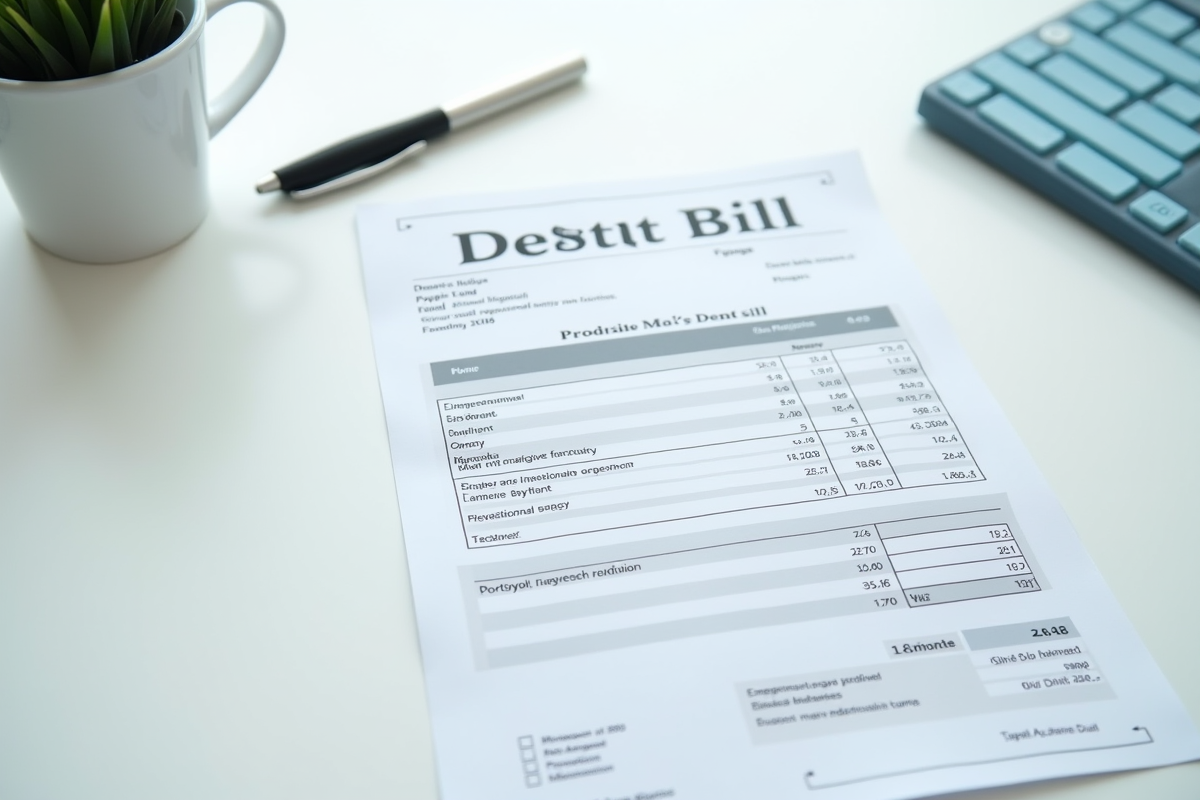 Facture dentaire et billets de monnaie sur un bureau blanc