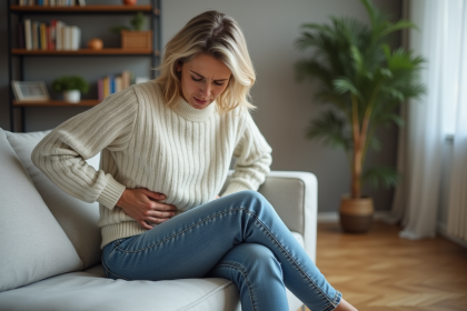 Femme d'âge moyen souffrant de mal de dos à la maison