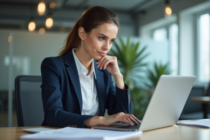 Femme en blazer blanc au bureau en train de remplir un formulaire