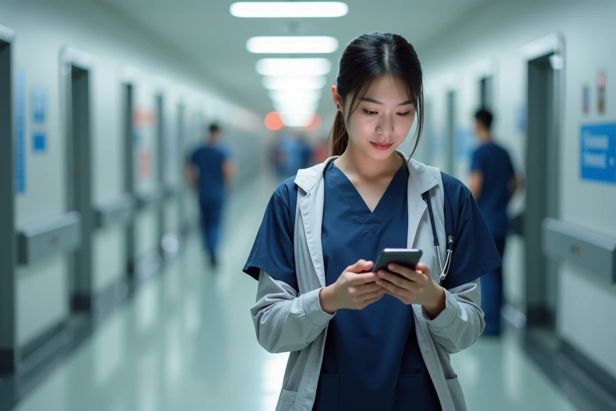 Infirmi&egrave;re jeune dans le couloir de l