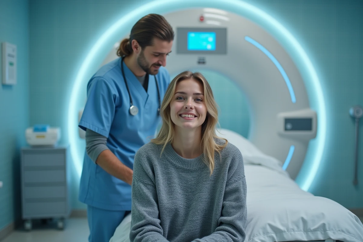 Jeune femme prête pour une IRM dans une salle d imagerie médicale