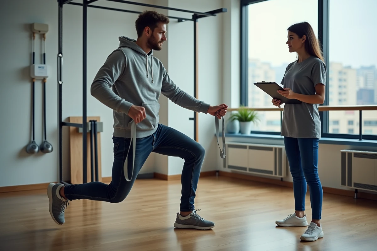 Jeune homme faisant des exercices de physiotherapie