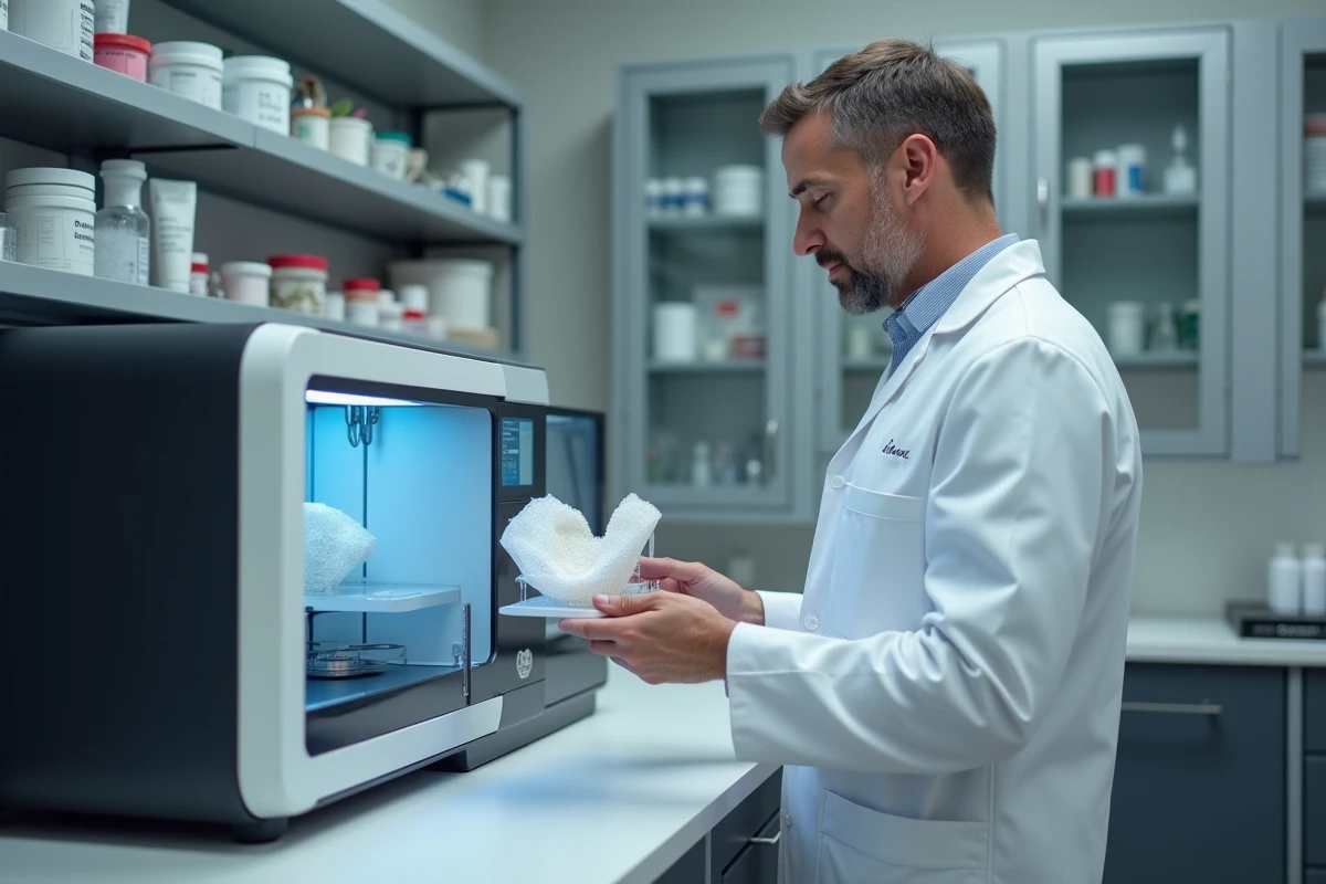 Technicien dentaire observant une imprimante 3D en action