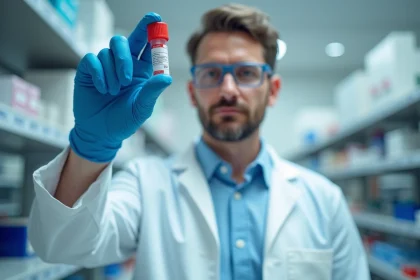 Technicien de laboratoire tenant un tube de sang pour une analyse DFG en milieu clinique
