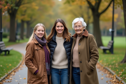 Trois générations de femmes dans un parc urbain