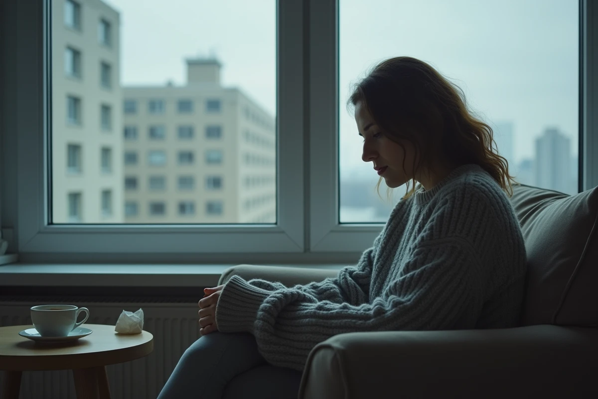 Jeune femme épuisée émotionnellement cherchant à se libérer de l'emprise d'une perverse narcissique dans sa famille